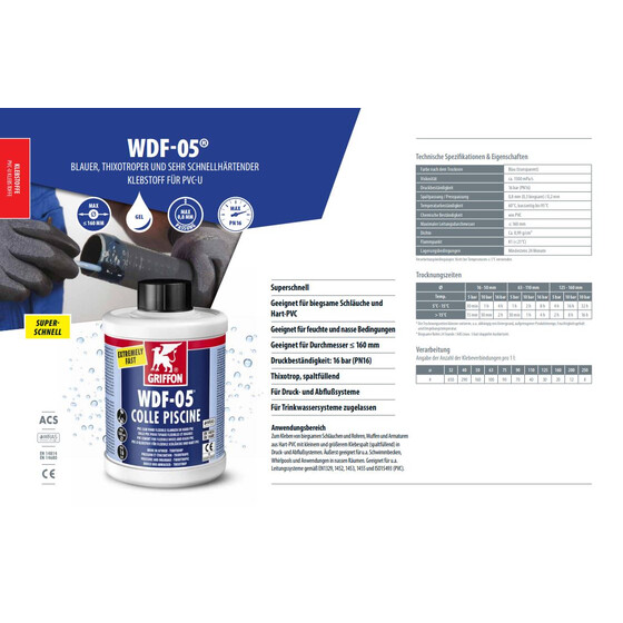 Griffon WDF-05 PVC-Kleber 125 ml - Verkleben von Rohren und -schluchen